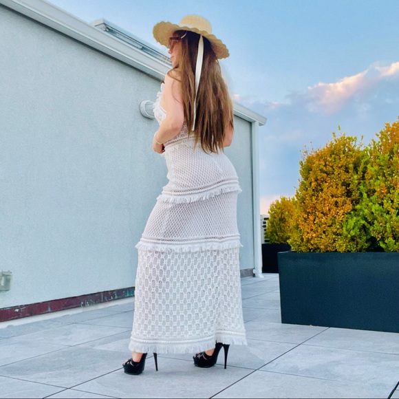 Alexis Maxi Eyelash Fringe TIERED Fishnet Mesh Dress - Picture 17 of 17